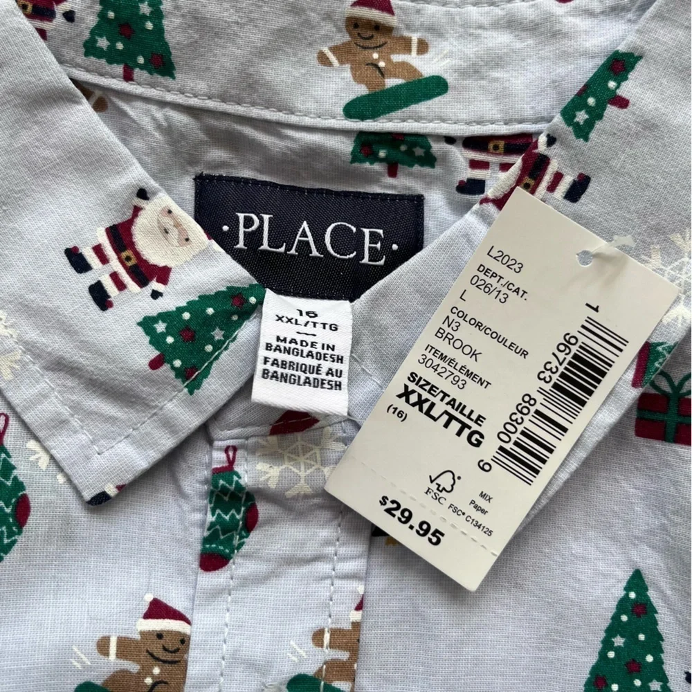 The Childen's Place Boys Long Sleeve Christmas Dress Shirt, Size 16, XXL